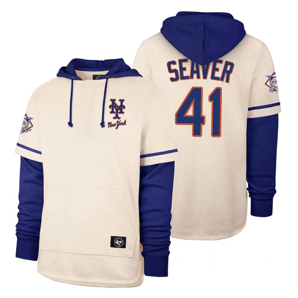 Men New York Mets #41 Seaver Cream 2021 Pullover Hoodie MLB Jersey